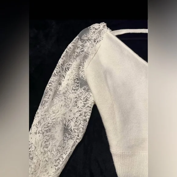 2/$50 White Lace Crop Sweater - Picture 3 of 5